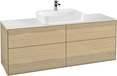 Produktbild von Villeroy & Boch Finion Waschtischunterschrank, 4 Auszüge, mit integrierter Beleuchtung, Waschbecken mittig, 1600x603x501mm, Glass White Matt, G44100PC