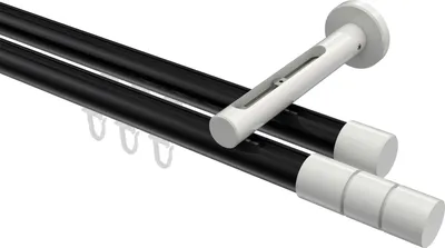 Produktbild von Interdeco Innenlaufstange / Gardinenstange mit Innenlauf Schwarz / Weiß, Typ Siteno Elanto (Rillenzylinder), 20 mm Ø 2-läufig, 320 cm