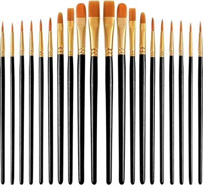 Produktbild von 20 Stück Künstlerpinsel Set, 2 Sets mit 10 Stück, schwarzen perlenbestückten Stielen, ideal für maskenpinsel, pinselset Makeup und kreatives Malen