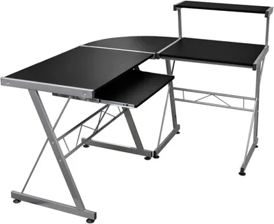 Imagen del producto de Escritorio de esquina - Mesa para ordenador en forma de L - Organización para trabajar desde casa - Diseño que ahorra espacio - 132 x 112 cm - Negro
