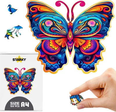 Zdjęcie produktu dla Drewniane puzzle motyl układanka dorosłych dzieci a4 104 elementy prezent
