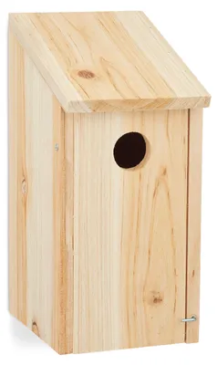 Produktbild von Relaxdays Nistkasten, Nisthöhle für Vögel, zum Hängen, unbehandeltes Holz, Flugloch-Ø 3,2 cm, 26 x 12 x 14,5 cm, natur