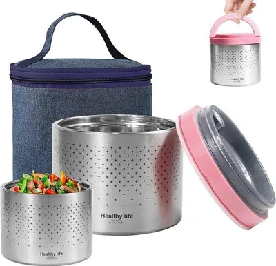 Zdjęcie produktu dla Lunchbox Famanu, 1000 ml - stal nierdzewna, różowa, z izolowaną torbą