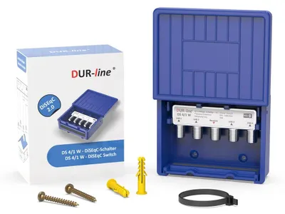 Produktbild von DUR-line DS 4/1 W DiSEqC Schalter 4/1 für 4 Satelliten an 1 Receiver – Wetterschutzgehäuse, DiSEqC 2.0, für Single, Twin und Quad LNB