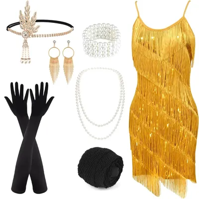 Produktbild von Solidchoice – Vintage-Cocktailkleid im Flapper-Stil mit Accessoires, ideal für Partys
