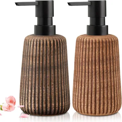 Obrázek produktu pro Keramický dávkovač mýdla s béžovými pruhy, 400 ml, s praktickou pumpičkou, do koupelny a kuchyně