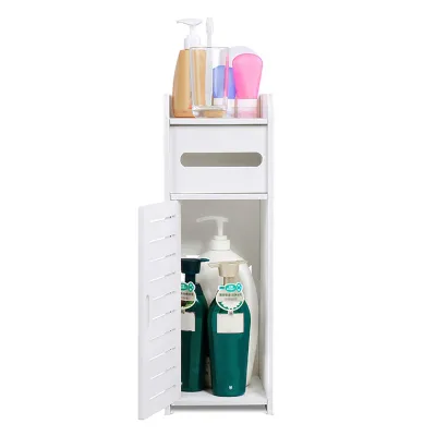Produktbild von Weißer Badezimmerschrank aus Holz, Toilettenregal, platzsparender Organizer