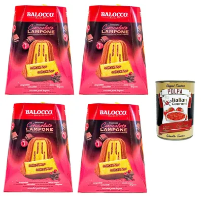 Produktbild von Balocco Balocco Pandoro Cioccolato & Lampone Mit Schokoladencreme mit Himbeergeschmack 4x800gr + Italian Gourmet polpa 400gr