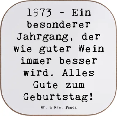 Produktbild von Mr. & Mrs. Panda unterleger Spruch 1973 Geburtstag - Weiß - Geschenk, Untersetzer für Gläser, Happy Birthday, Alter, Holzuntersetzer, besondere Geschenke, Tasse, Coaster