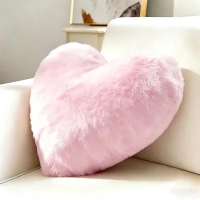 Herzförmiges Kuschelkissen, flauschig, 46x36 cm, Rosa