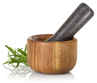 Produktbild von AdHoc Mörser Taru, Akazienholz/Granit, D: 9 cm, H: 6 cm, Stößel D: 4 cm, H: 13 cm