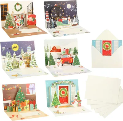 Produktbild von Set aus 6 3D Weihnachtskarten mit Umschlägen für Weihnachtsgrüße