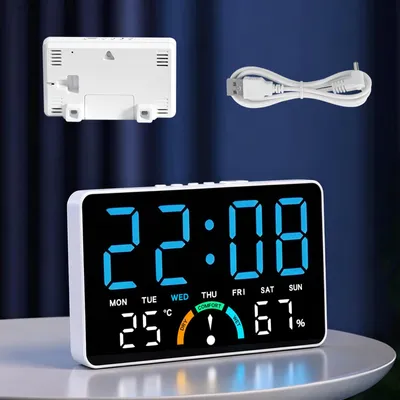 Digitale LED-Wanduhr, 16 x 10 cm, Alarm, Temperatur, Datum, Woche, dimmbar