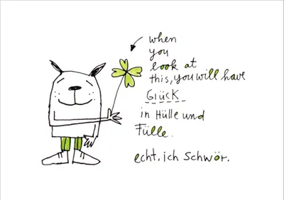 Produktbild von Postkarte Karindrawings "When you look at this, you will have Glück ..."