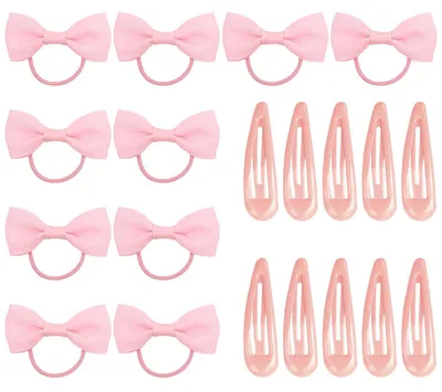 Immagine prodotto di Confezione da 20 accessori per capelli per bambine, cerchietti e mollette per capelli con fiocchi, color rosa