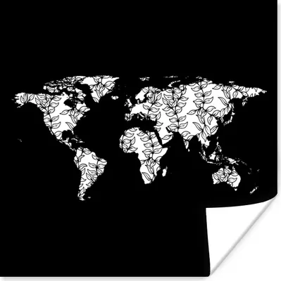 Produktbild von MuchoWow® Poster Weltkarte - Schwarz und weiß - Pflanzen 75x75 cm - Wand Dekoration