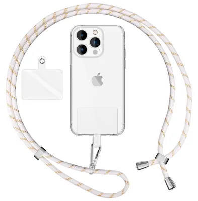 Produktbild von NALIA Universal Lanyard mit 2 Pads & Karabinerhaken - 160cm Handykette zum Umhängen - Weiß Gold