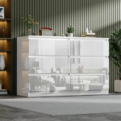 Immagine prodotto di Comodino laccato bianco, 6 cassetti, dimensioni 120x77x40 cm. Mobile contenitore, comodino, spazio contenitivo