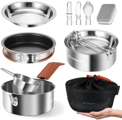 Produktbild von PromoHome® 10-teiliges Outdoor-Kochset - Leichtes Edelstahl-Geschirr für Camping und Wandern