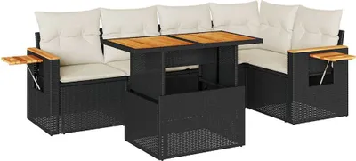 Produktbild von 6-tlg. Garten-Sofagarnitur mit Kissen Schwarz Poly Rattan