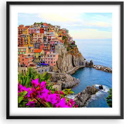 Produktbild von Gerahmtes Poster - Schwarzer Rahmen - Italien küste felsen landschaft - 50x50 cm - Wand Bild - Wanddeko - Wandbilder - Wandposter - Bilderrahmen - Bilder - Kunstdruck - Wandbild - P2BAC50x50-2684