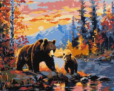 Image de Peinture par numéros avec cadre Images à peindre - Famille d'ours 50x40 cm