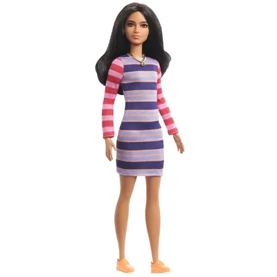 Obrázok produktu pre Bábika Barbie Fashionistas (brunetka) s pruhovanými šatami, obliekacia bábika, módna bábika