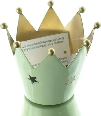 Produktbild von Weihnachtsdeko Krone Grün / Gold mit ausgestanzten Sternen Ø 9 cm - Metall