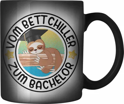 Produktbild von Trendation - Vom Bett Chiller zum Bachelor Farbwechsel Zauber-Tasse Geschenk Prüfung Bestanden Graduation Lustiger Spruch Bachelor Geschenkidee (Schwarz)