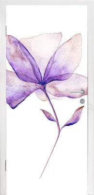 Produktbild von MuchoWow® Türtapete Selbstklebende Türfolie Blumen - Aquarell - Lila 90x215 cm Türposter Türaufkleber Klebefolie Türklebefolie - Plakat an der Tür - Türsticker - Aufklebern