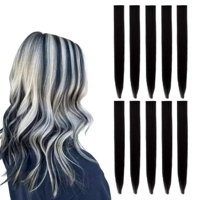 Produktbild von Tape Extensions In 55 cm - 10 Stück Kunsthaar Haarteile - Clip Haarverlängerungen für Damen - Pferdeschwanz Haarteil - für Party Styling - Schwarz