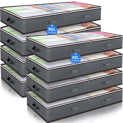 Produktbild von Unterbettkommode Unterbett Aufbewahrungsbox Aufbewahrungstasche Unterbett Aufbewahrung, 8er Set 90L Große Kapazität, Faltbare, transparent Deckel