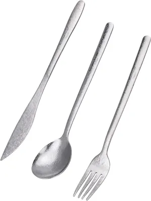 Productafbeelding van Camping bestekset 4-delig, titanium, lepel vork mes eetstokjes, lange handgreep, voor kamperen