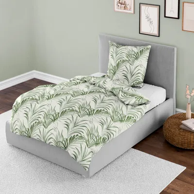 Produktbild von Bettwäsche Bierbaum Mako Satin 4131-30 Blätter Grün Beige 135x200