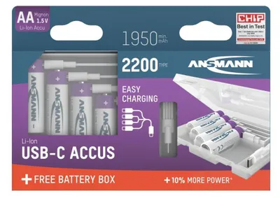 Produktbild von Ansmann 1312-0044, Wiederaufladbarer Akku, AA, Lithium-Ion (Li-Ion), 1,5 V, 4 Stück(e), 2200 mAh
