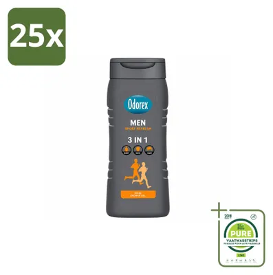 Immagine prodotto di 25 flaconi di gel doccia rinfrescante Odorex For Men Sport, 300 ml ciascuno - confezione grande - 25 pezzi