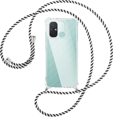 Produktbild von Handykette Backcover-Schutzhülle mit Band (Metall silberfarben) für Xiaomi Redmi 12C (6.71'') - schwarz/weiß gestreift