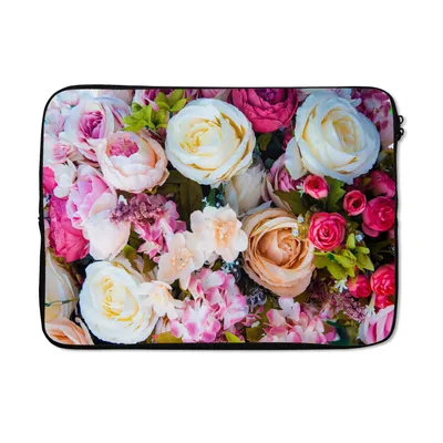 Produktbild von MuchoWow® Laptop Hülle 14 ZollRosen - Weiß - Rosa Laptoptasche - Laptoptasche - Stoßsicher - Schutzhaube