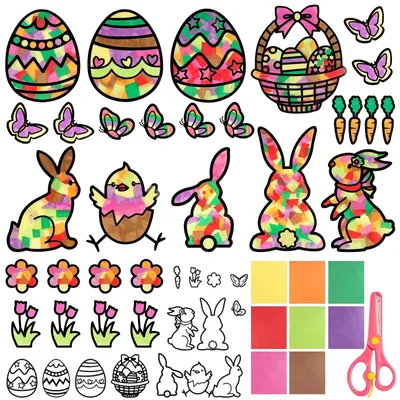 Bastelset Ostern 29-tlg. Fensterbilder Frühlingsmotive bunt