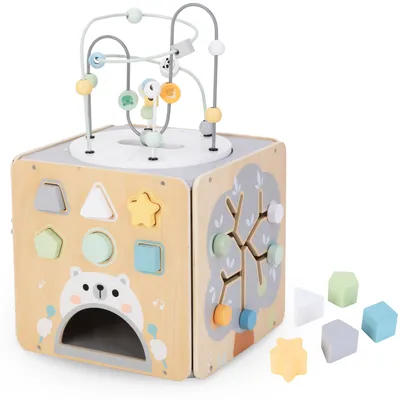 Zdjęcie produktu dla Duża drewniana kostka aktywności z pętlą - Montessori