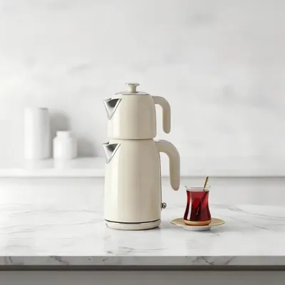 Image de Mulex Express à thé beige 2 en 1 en inox 18/10, bouilloire 1,7 L et théière 1,0 L