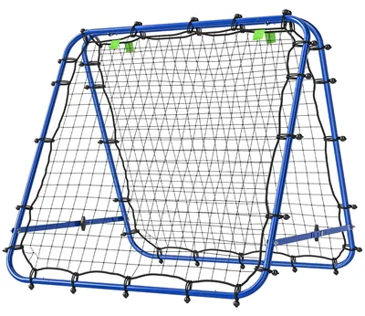 Produktbild von Doppelseitiger Fußball Rebounder Rückprallwand 5 Winkelpositionen pulverbeschichtetes Stahlrohr PE-Netz Stabilitätsanker Blau 100 x 68-95 x 90 cm