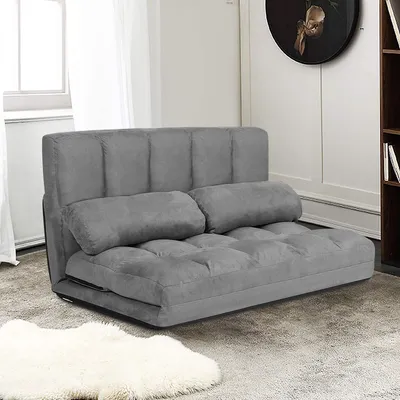 Produktbild von Klappbares Schlafsofa mit 2 Rückenkissen, Klappsofa mit Bettfunktion, Schlafsessel in 6 Stufen verstellbar, Bettsofa  (Grau)