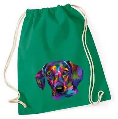 Produktbild von Huuraa Turnbeutel Dackel Colorful 12 Liter Kelly Green Baumwolle Rucksack Geschenkidee