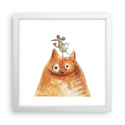Produktbild von Gerahmtes Poster - Weißer Rahmen - Katze Maus Kinder - 30x30 cm - Wand Bild - Wanddeko - Wandbilder - Kunstposter - Wandposter - Bilderrahmen - Bilder - Kunstdruck - Wandbild - P2WAC30x30-4195