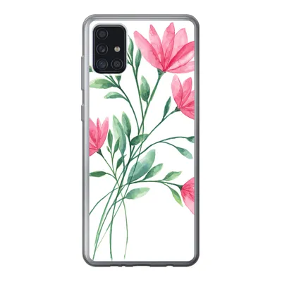 Produktbild von MuchoWow® Handyhülle Schutzhülle Hülle für Samsung Galaxy A52 5G Blumen - Aquarell - Rosa Silikon Softcase Handy Hülle - Umschlag