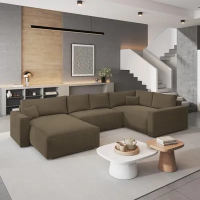 Produktbild von Masseno Ecksofa VELAMI R-S mit Schlaffunktion U-Form, Sofa mit Bettkasten, Wohnzimmersofa, Couch, Soffa, Bettsofa, Couchgarnitur- Beige, MONOLITH 09