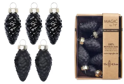 Produktbild von Inge‘s Christmas Decor 12115P045, Weihnachtsbaumschmuck, Glas, Schwarz, 12 Stück(e), 45 mm