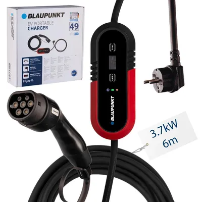 Obrázek produktu pro Nabíjecí stanice Blaupunkt Mobile Wallbox 3,7 kW, nabíjecí kabel typu 2 pro elektromobily | 6 m, jednofázový, s L-tvarovou zásuvkou Schuko