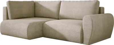 Produktbild von Ecksofa PASO L mit Schlaffunktion L Form, Eckcouch Cordstoff mit Bettkasten und Kissen, Polsterecke 155x243 cm, Wohnlandschaft - Links Beige PS02